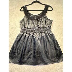 Studio Y Black‎ Sequined Neckline Smocked Waist Shiny Mini Dress XL